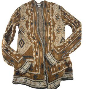 Daytrip Women's size Small Open Cardigan Sweater Brown Aztec Southwestern Design